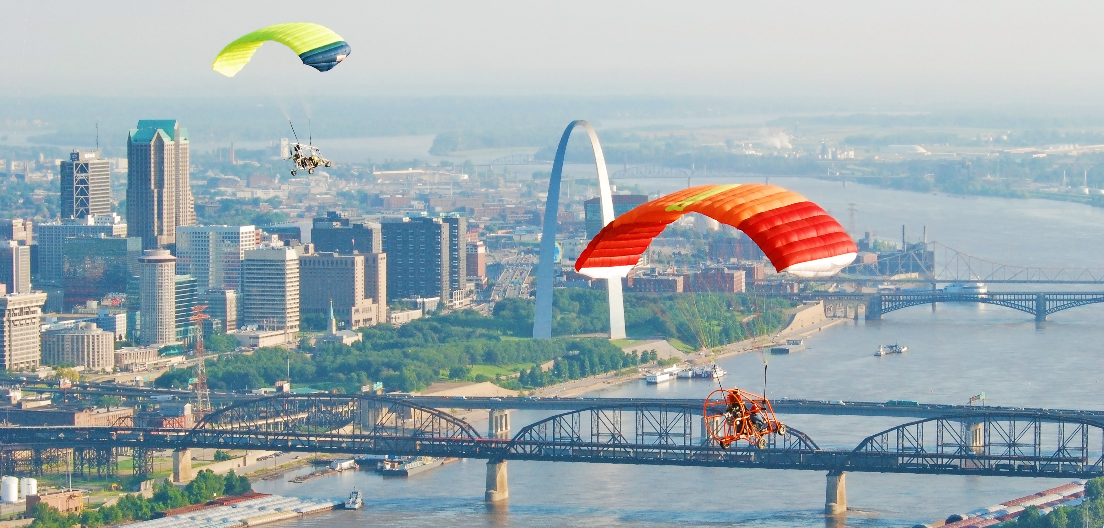 Powered Parachutes Flying by the St. Louis Gateway Arch